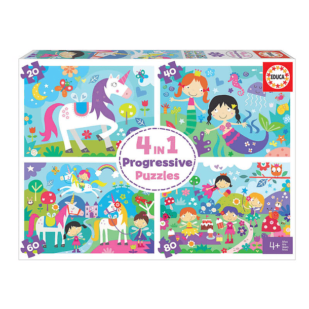 Puzzle 4 en 1 20+40+60+80 Piezas Mundo Fantastico 