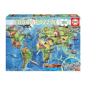 Puzzle 150 Piezas Mapamundi Dinosaurios 48x34cm 