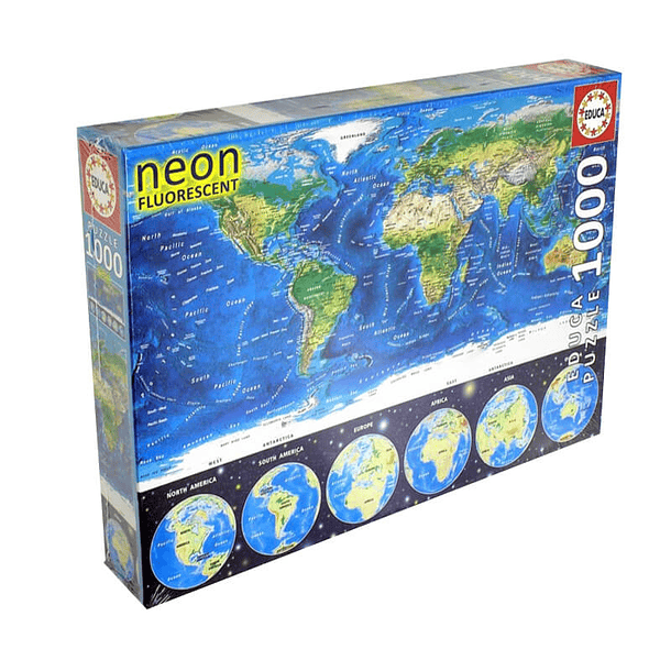 Puzzle 1000 Piezas Neon MapaMundi Fisico 