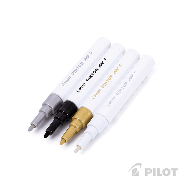 Set Pilot Pintor Fino Blanco-Negro-Oro y Plata  2