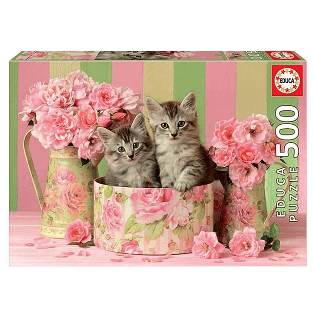 Puzzle 500 Piezas Gatitos con Rosas 34x48cm 