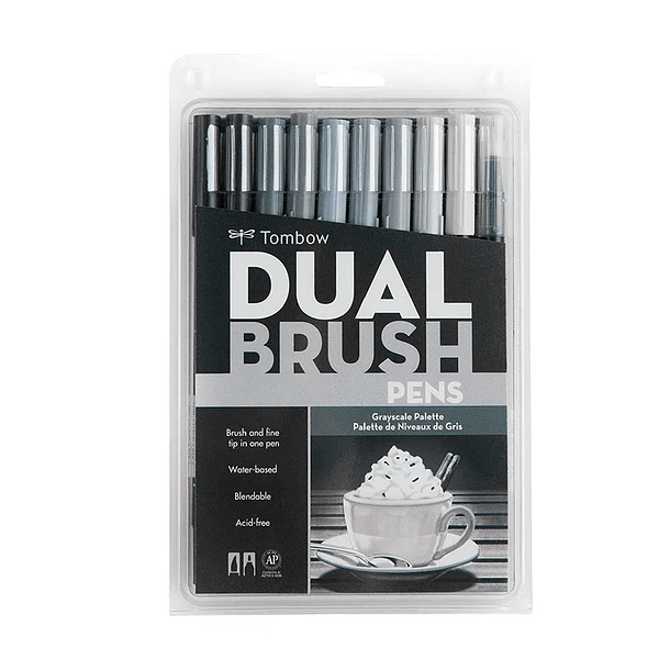 Dual Brush Pen Set 10 Colores Grayscale 1