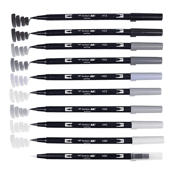 Dual Brush Pen Set 10 Colores Grayscale 2