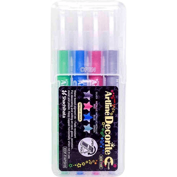 Marcador Artline Decorite Brush Metalicos Set 4 Colores B 