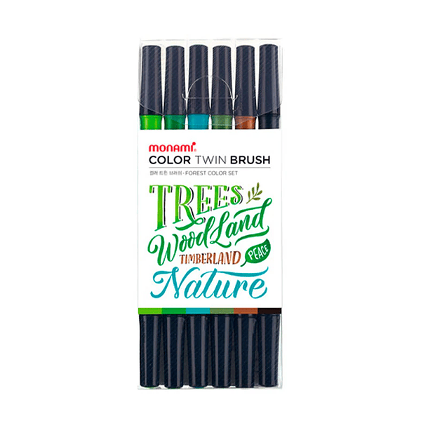 Marcador Doble Punta Tipo Pincel 6 Colores Bosque 