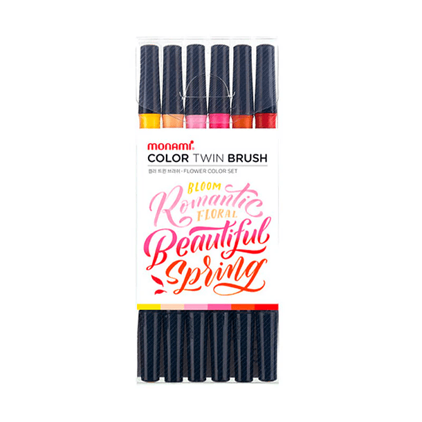 Marcador Doble Punta Tipo Pincel 6 Colores Flores  