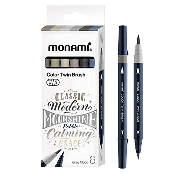 Marcador Doble Punta Tipo Pincel 6 Colores Grises 