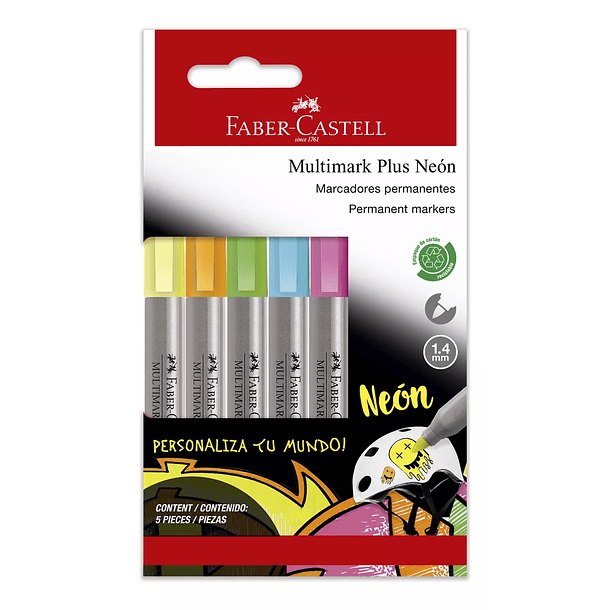 Marcador Permanente Multimark Plus 1.4mm 5 Colores Neon  