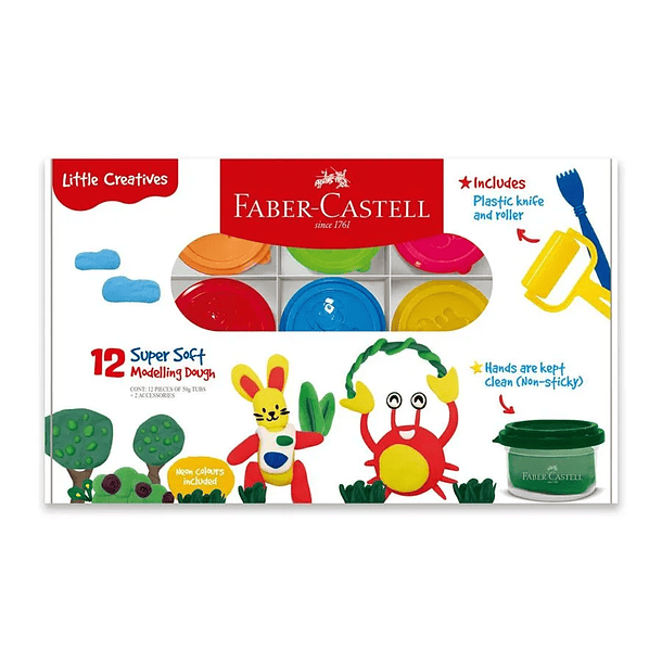 Plastilina Super Suave Faber-Castell 12 Colores Neon 50gr. Little Creatives  1