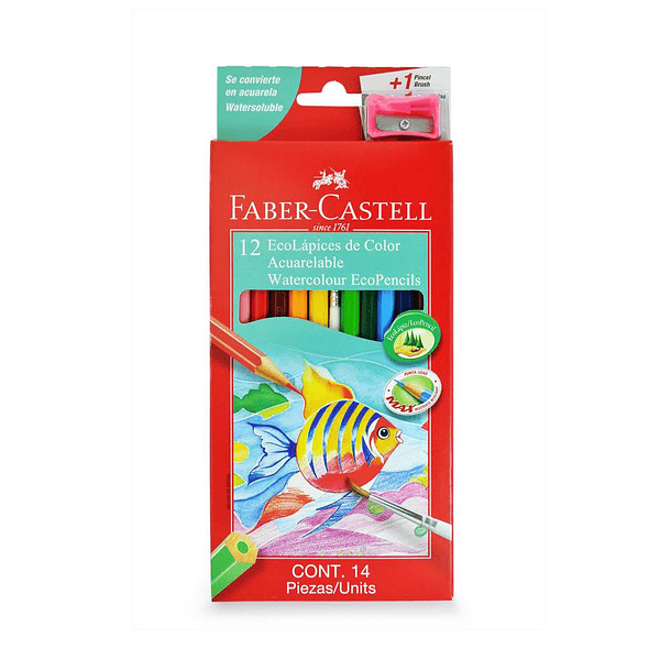Lapices de Color Acuarelable Faber-Castell 12 Colores+Pince  1