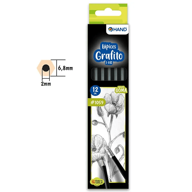 Lapiz Grafito Hand 2HB Hexagonal c/Goma 12 Unidades 