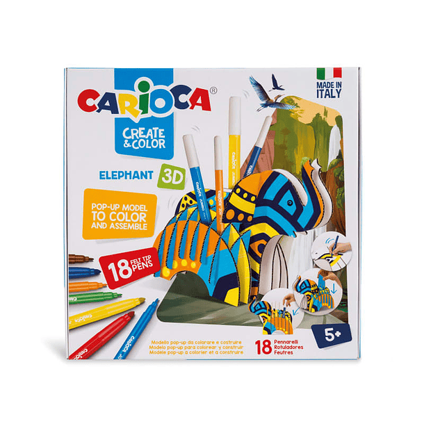 Puzzle Pop-Up Elefante + 18 Plumones Carioca 1