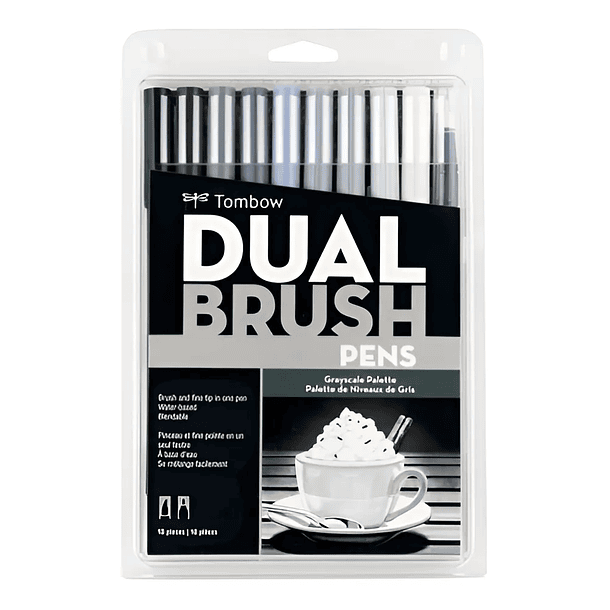 Marcadores Tombow Dual Brush Pens Set 10 colores Escala de Grises 1