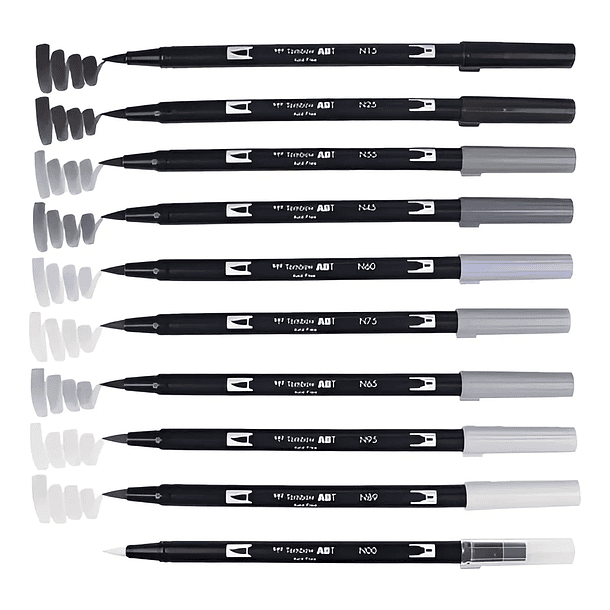 Marcadores Tombow Dual Brush Pens Set 10 colores Escala de Grises 2