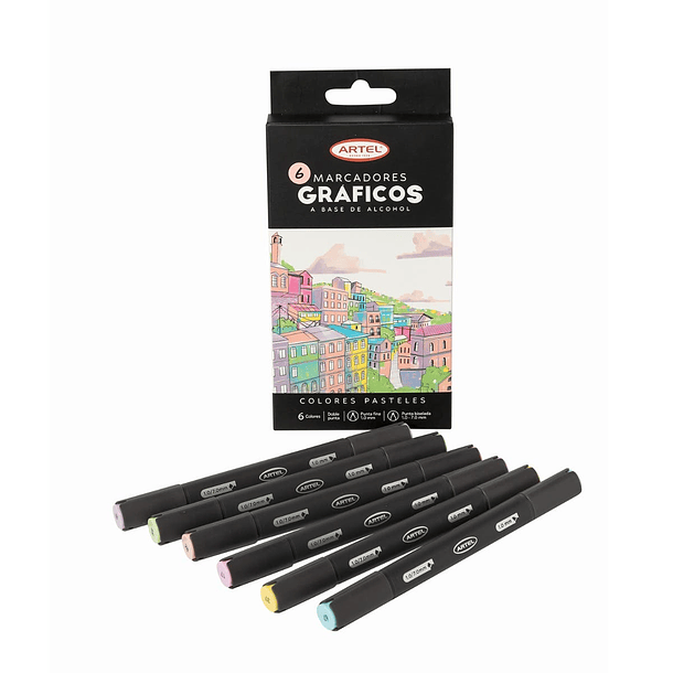 Marcadores Gráficos Artel Doble Punta Set 6 colores Pastel 