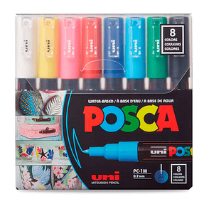 Marcadores Uni Posca PC-1M Set 8 Colores Básicos Punta Fina