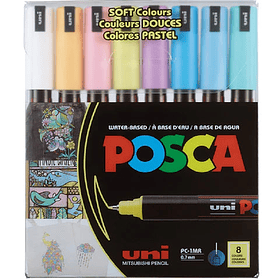Marcadores Uni Posca PC-1M Set 8 Colores Pastel Punta Extra Fina