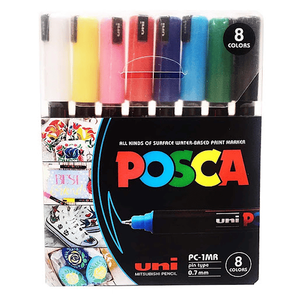 Marcadores Uni Posca PC-1MR Set 8 colores Básicos Punta Extra Fina 1