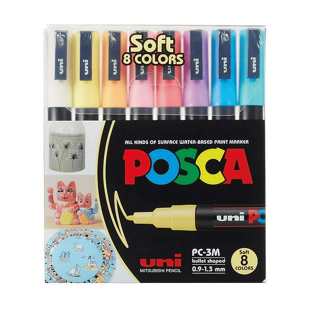 Marcadores Uni Posca PC-3M Set 8 Colores Pastel Punta Fina 1
