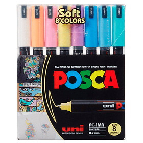 Marcadores Uni Posca PC-1MR Set 8 Colores Pastel Punta Extra Fina