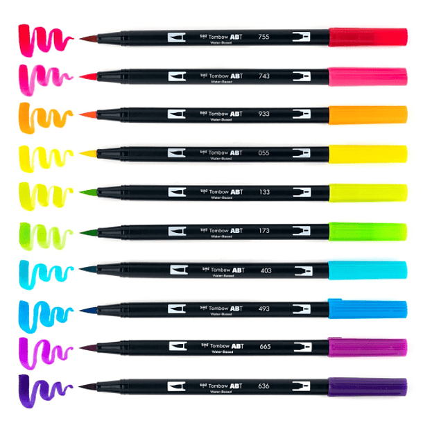 Marcadores Tombow Dual Brush Pens Set 10 colores Vivos 2