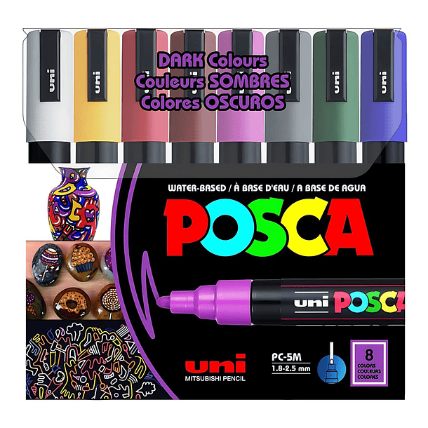 Marcadores Uni Posca PC-5M Set 8 Colores Oscuros Punta Media 