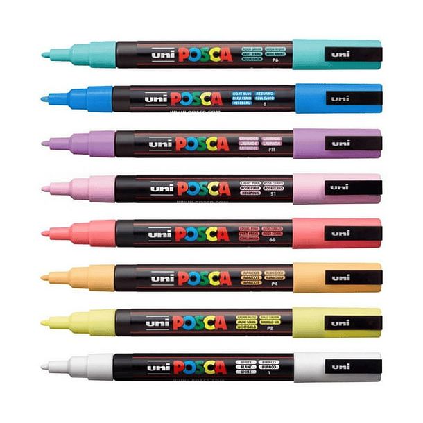 Marcadores Uni Posca PC-3M Set 8 Colores Pastel Punta Fina 2