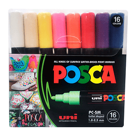 Marcadores Uni Posca PC-5M Set 16 Colores Básicos Punta Media