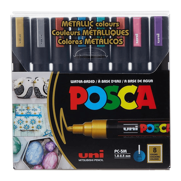 Marcadores Uni Posca PC-5M Set 8 Colores Metálicos Punta Media 