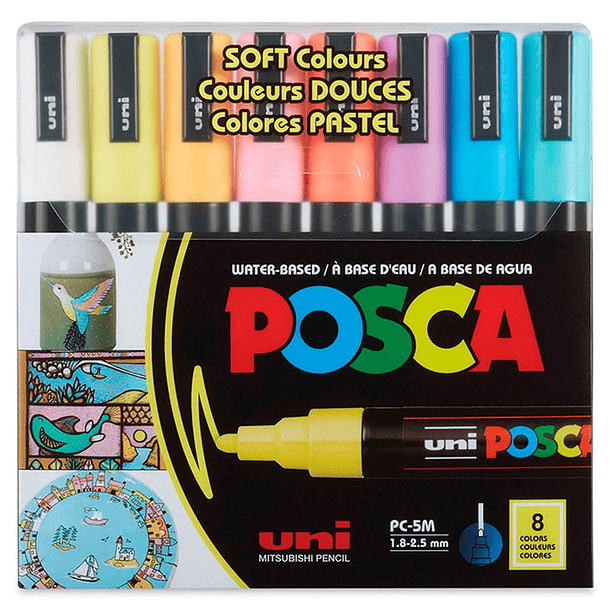 Marcadores Uni Posca PC-5M Set 8 Colores Pastel Punta Media 