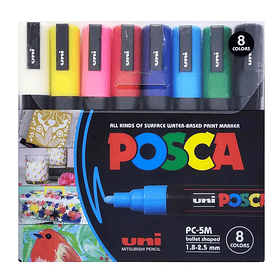 Marcadores Uni Posca PC5M Set 8 Colores Básicos Punta Media