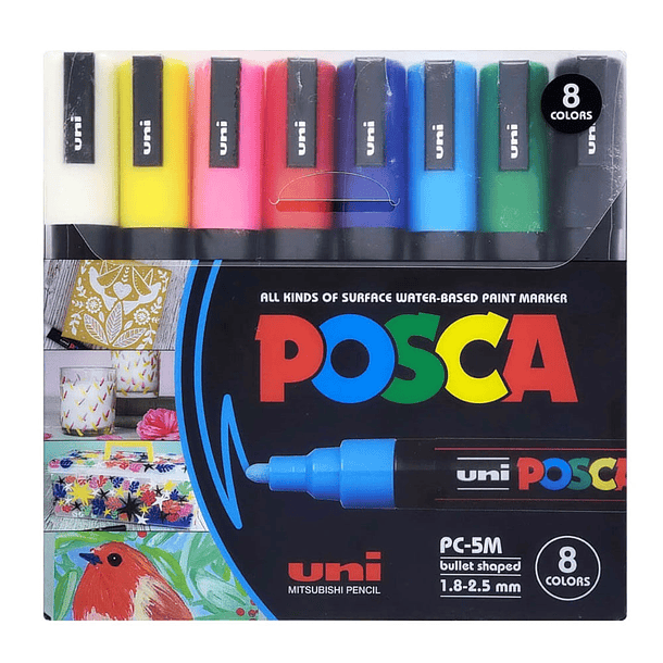 Marcadores Uni Posca PC5M Set 8 Colores Básicos Punta Media 