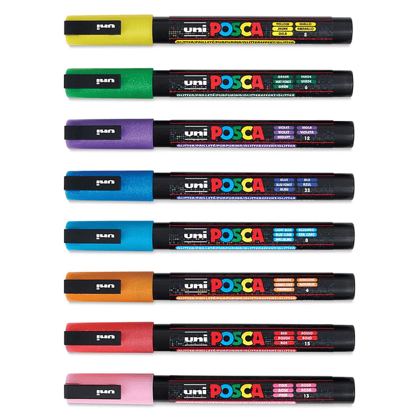 Marcadores Uni Posca PC-3ML Set 8 Colores Glitter Punta Fina 2