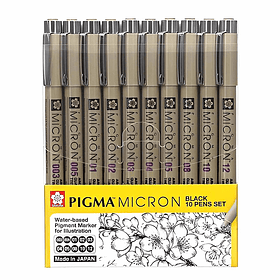 Tiralínea Pigma Micron Sakura Set 10 Puntas 0.03-1.2mm Manga Intermedio Negro