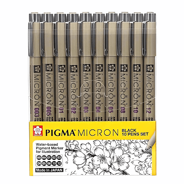 Tiralínea Pigma Micron Sakura Set 10 Puntas 0.03-1.2mm Manga Intermedio Negro 