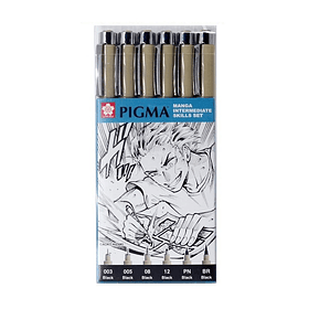 Tiralínea Pigma Sakura Set 6 Puntas 0.03-12mm +BR Negro +PN Negro Manga Intermedio