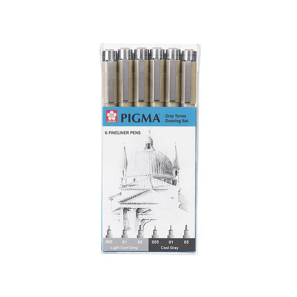 Tiralínea Pigma Micron Sakura Set 6 Tonos Grises Fríos 