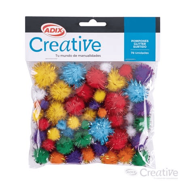 Pompones de Colores con Glitter Creative 2.5cm Set 78 un 