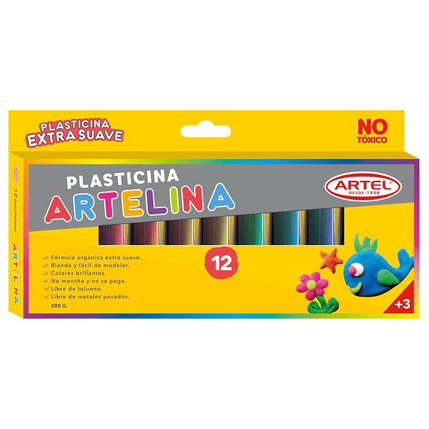 Plasticina Artelina Artel Set 12 colores Colores Brillantes 200gr 