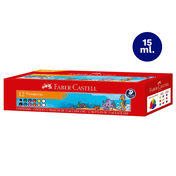 Tempera Faber-Castell 15ml 12 Colores 2 Blancos 