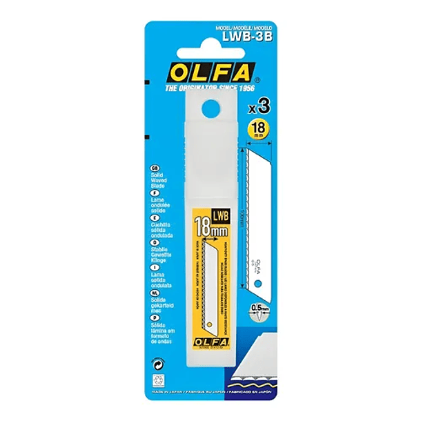 Hojas de Repuesto Filo Ondulado 18mm para Cuchillo Olfa LWB-3B Estuche 3 un 1