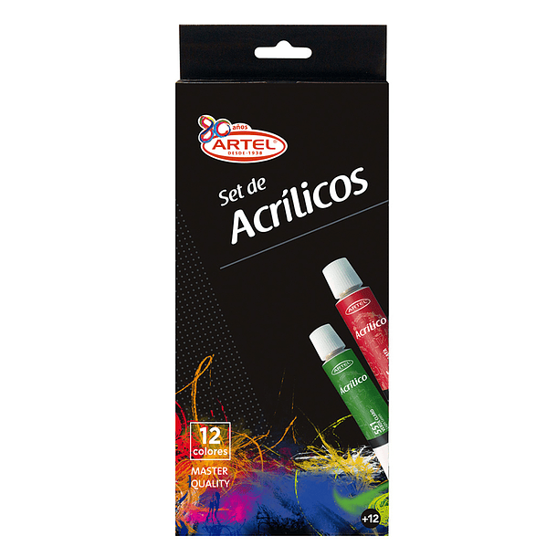 Acrílico Artel Set 12 colores 12ml + Maleta con 8 Accesorios 