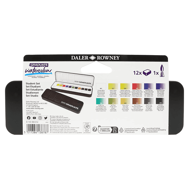 Acuarela Daler Rowney Graduate Set 12 colores + Pincel 3