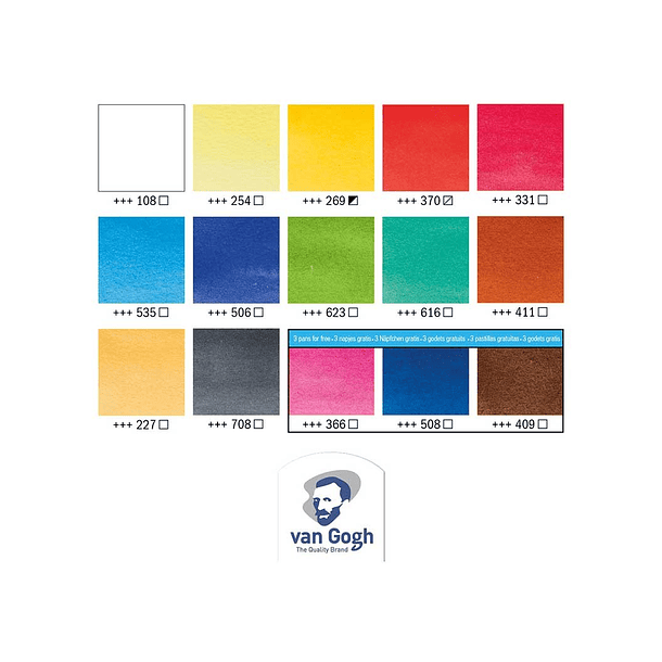 Acuarela Van Gogh 1/2 Pan Set 12 +3 colores Tonos Básicos 2