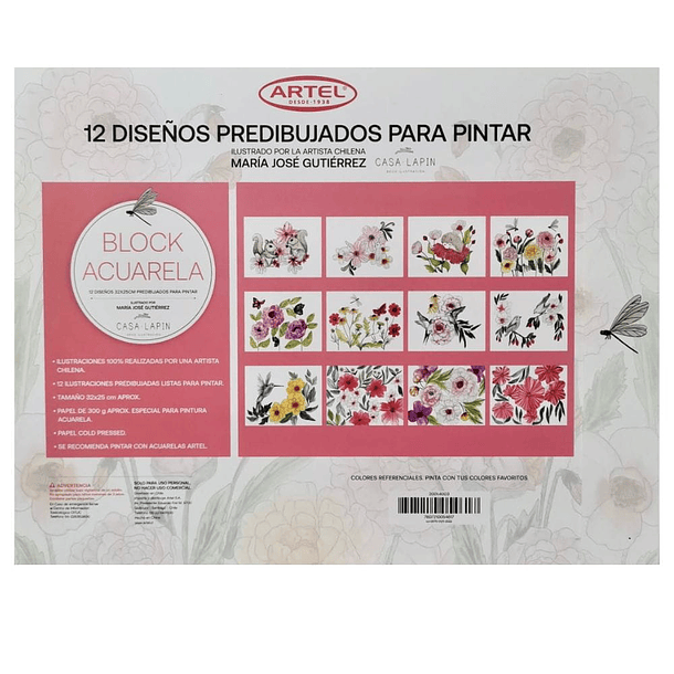 Block de Acuarela para Pintar Artel 12 Diseños Predibujados de 32x25cm 2