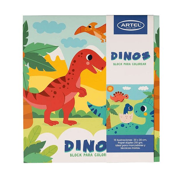 Block para Colorear Artel Dinos 15 Ilustraciones de 20x20cm 1