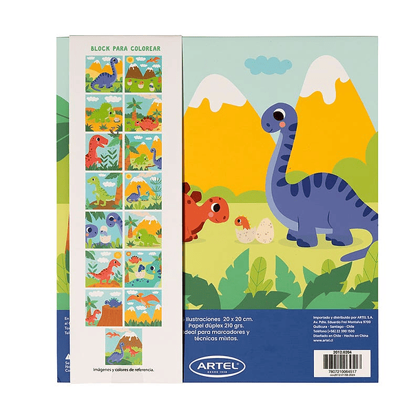 Block para Colorear Artel Dinos 15 Ilustraciones de 20x20cm 2