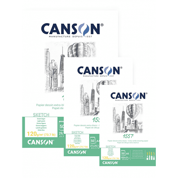 Block Dibujo A4 Canson 1557 120g/m² 50hjs 21x29.7cm Papel Blanco Intenso 1