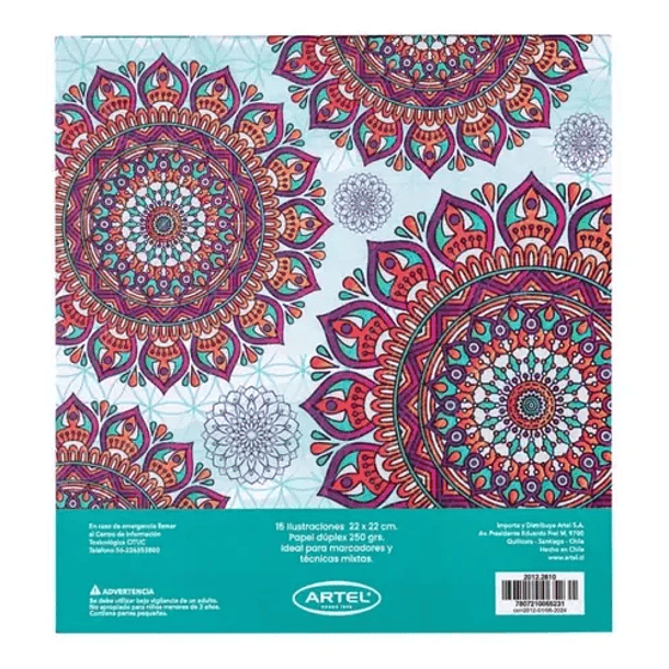 Block para Colorear Artel Mandalas 15 Ilustraciones de 22x22cm 2