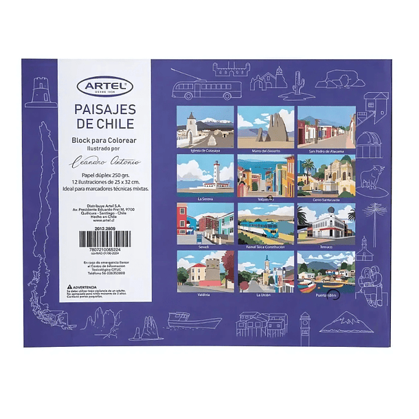 Block para Colorear Artel Paisajes de Chile 12 Ilustraciones de 25x32cm 2